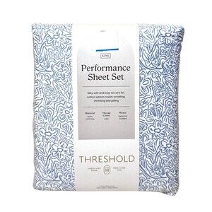 King Printed Performance 400 Thread Count Sheet Set Blue Floral - Threshold NEW